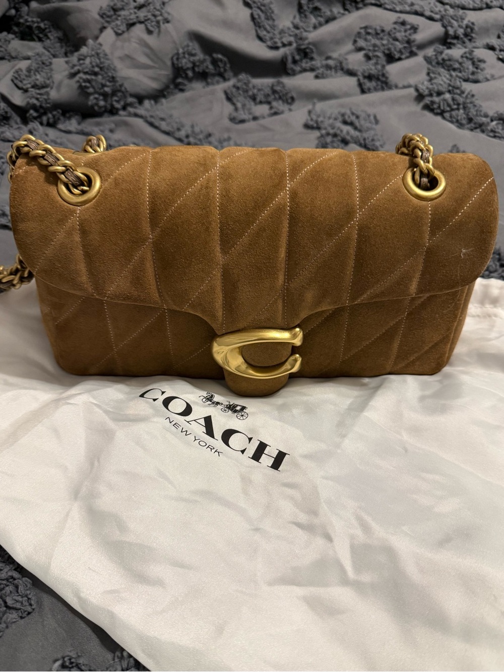 Coach Quilted Suede Tabby 26 Bag in Brown with Gold Chain